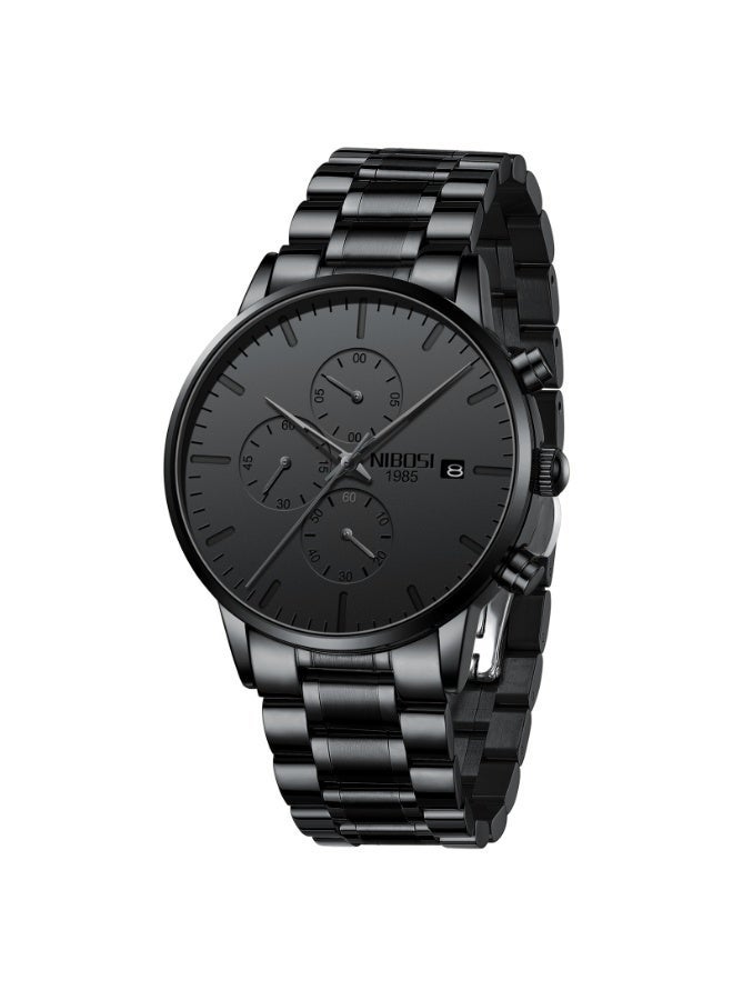 نيبوسي NIBOSI ساعات الرجال التناظرية الحد الأدنى الرقم الأسود ساعات للرجال الأعمال كرونوغراف العسكرية العادية ساعات المعصم الفولاذ المقاوم للصدأ حزام تاريخ - Image 1